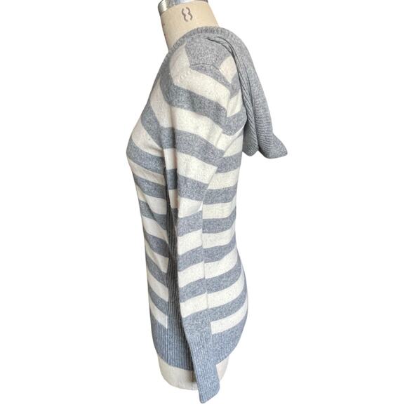 Joie for Bloomingdales 100% Cashmere Gray & White Stripe Hooded Sweater Small - Picture 4 of 6